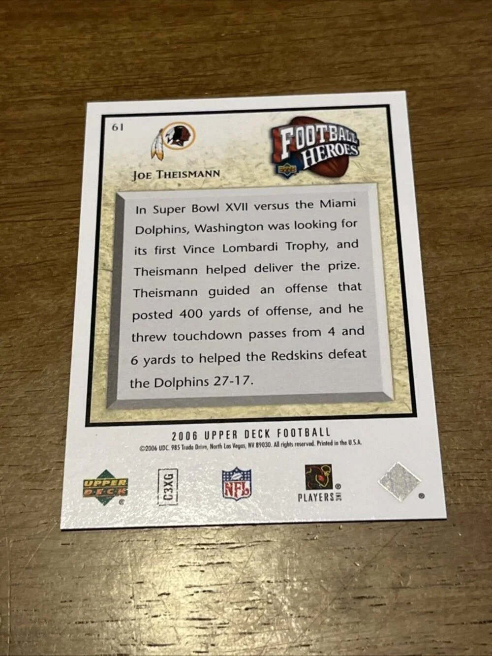 2006 Upper Deck - Joe Theismann Football Heroes Joe Theismann #61 Mint